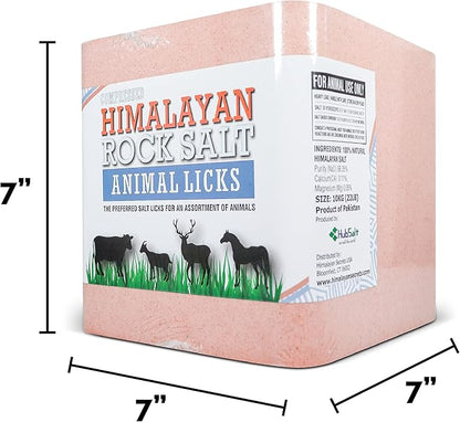 Salt Block for Deer & Horses – Compressed Mineral Salt Lick for Livestock, Cattle & Goats – Himalayan Secrets Pink Rock Salt Block (22LB/10KG, Block w/ Mounting Hole)