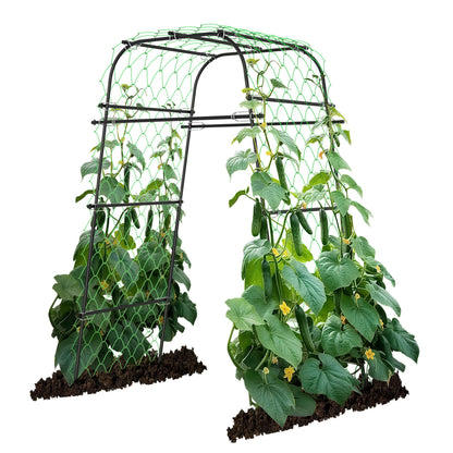 AlisisFores Garden Arch Plant Trellis for Climbing Plants Outdoor, Cucumber Trellis for Raised Bed, Grape Metal,Arbor Trellis Plant Support Flower Vegetables,Tomato Black,6.7FT Rust-Proof