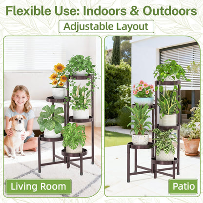 iDavosic.ly Plant Stand Indoor Outdoor, 5 Tier Corner Metal Flower Display Holder Shelf, Folding Tall Orchid Rack for Patio Balcony Porch Garden Living Room House, Violet Bronze