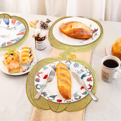 Pumpkin Placemats Set of 6, Gold Harvest Placemats Fall Thanksgiving Placemats Table Mats for Thanksgiving,Halloween and Party Table Decorations 15X15inch