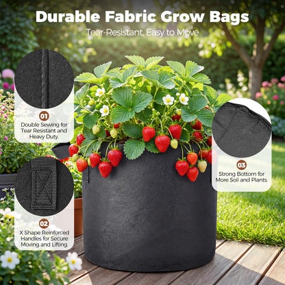 5-Pack 10 Gallon Self Watering Grow Bags with 5pcs Terracotta Watering Spikes, Fabric Growing Plant Bags Garden Planting Pots for Gardening Outdoor, Planter Bags for Potato Tomato Cucumbers Vegetables