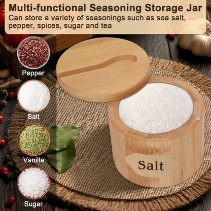 Mulaibdin 2Pcs Salt Cellar, 6 oz Salt Container with Lid and Spoon, Round Salt and Pepper Bowls Storage Box for Countertop Spice Sugar (Style1)