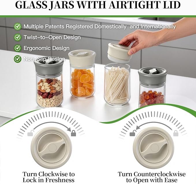 Glass Overnight Oats Containers with Lids - 2 Pack Airtight Food Storage Containers with Twist Lock, Coffee Canister, Leakproof Canning jars Wide Mouth for Chia Pudding & Yogurt, Tea