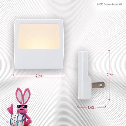 Energizer Night Lights Plug into Wall, 2-Pack, LED Plug in Nightlight, Soft Warm White, Always On, Adults, Kids, Bedroom, Bathroom, Nursery, Hallway, Kitchen, UL Safety Listed, 81568