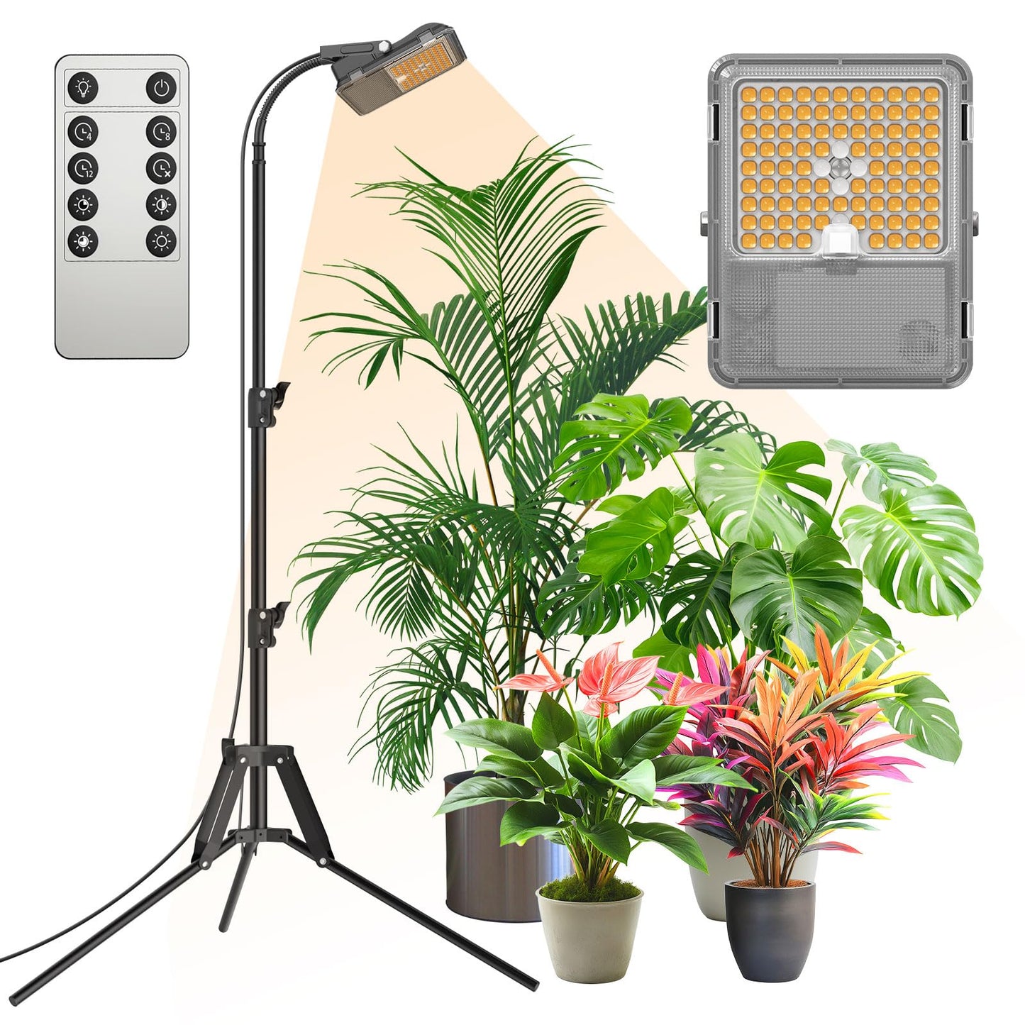 SANSI Grow Lights for Indoor Plants, Dimmable 45W Plant Lights for Indoor Growing, 88 LEDs Full Spectrum Plant Grow Light Adjustable Tripod Stand 33-58 Inches, Auto On/Off Timer with Remote Control
