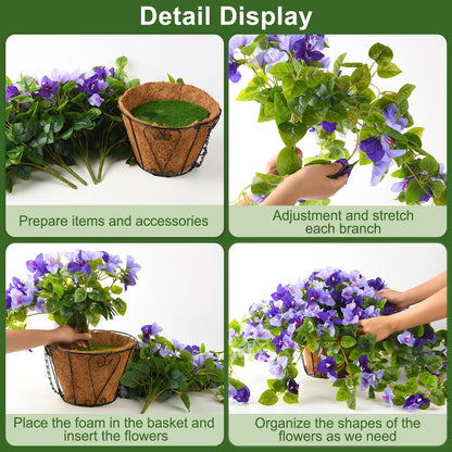Homsunny Artificial Fake Hanging Flowers Plants Basket for Outdoor Decoration, Faux Silk Flower Bougainvillea Planter Look Real UV Resistant for Home Porch Patio Balcony Yard Spring Decor(Purple)