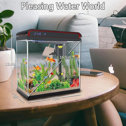 5 Gallon Fish Tank, Glass Aquarium Starter Kits, Self-Cleaning Water Pump & 3-Color Light with Water Temperature Detection for Betta Shrimp Guppy Jellyfish Goldfish Beta, Gift for Room Decor Kid