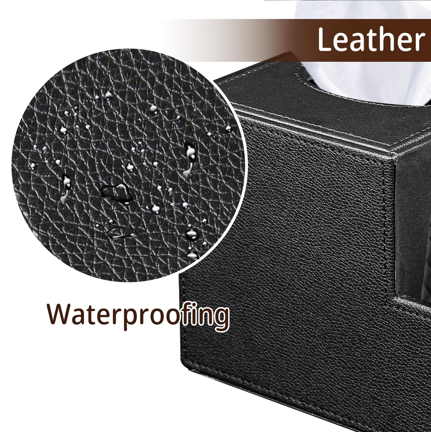 PU Leather Square Tissue Box Cover - Multi-Functional Tissue Box Holder, Tissue Box Cover with Storage,Tissue and Remote Control Holder, Cube Tissue Box Organizer Bedroom Nightstand End Table
