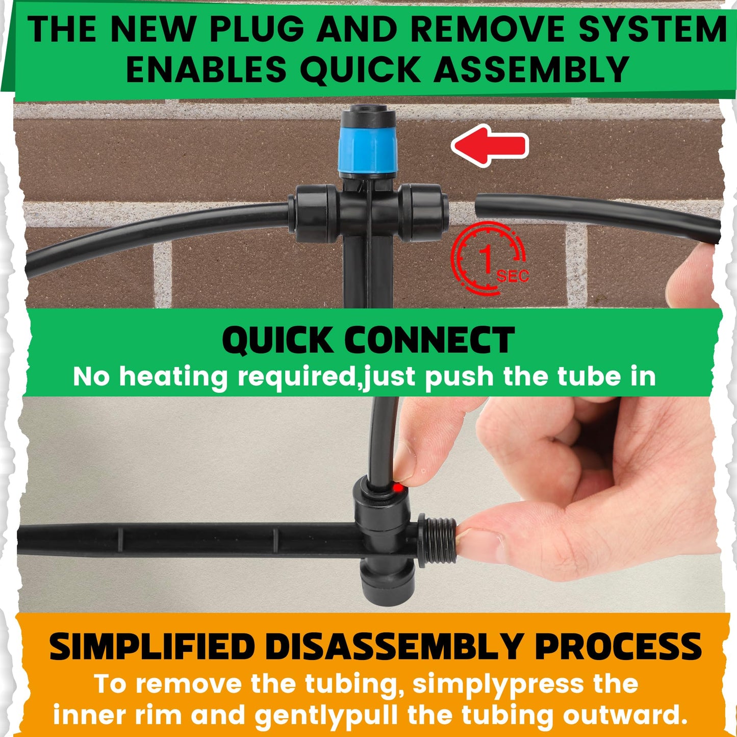 MIXC 20pcs Two-Way Quick-Connect Drip Irrigation Emitters for 1/4" Drip Irrigation Tubing - Adjustable Push-to-Connect 360° Drip Emitters Vortex on 7" Sturdy Stake for Irrigation System