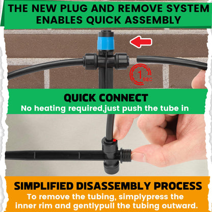 MIXC 20pcs Two-Way Quick-Connect Drip Irrigation Emitters for 1/4" Drip Irrigation Tubing - Adjustable Push-to-Connect 360° Drip Emitters Vortex on 7" Sturdy Stake for Irrigation System