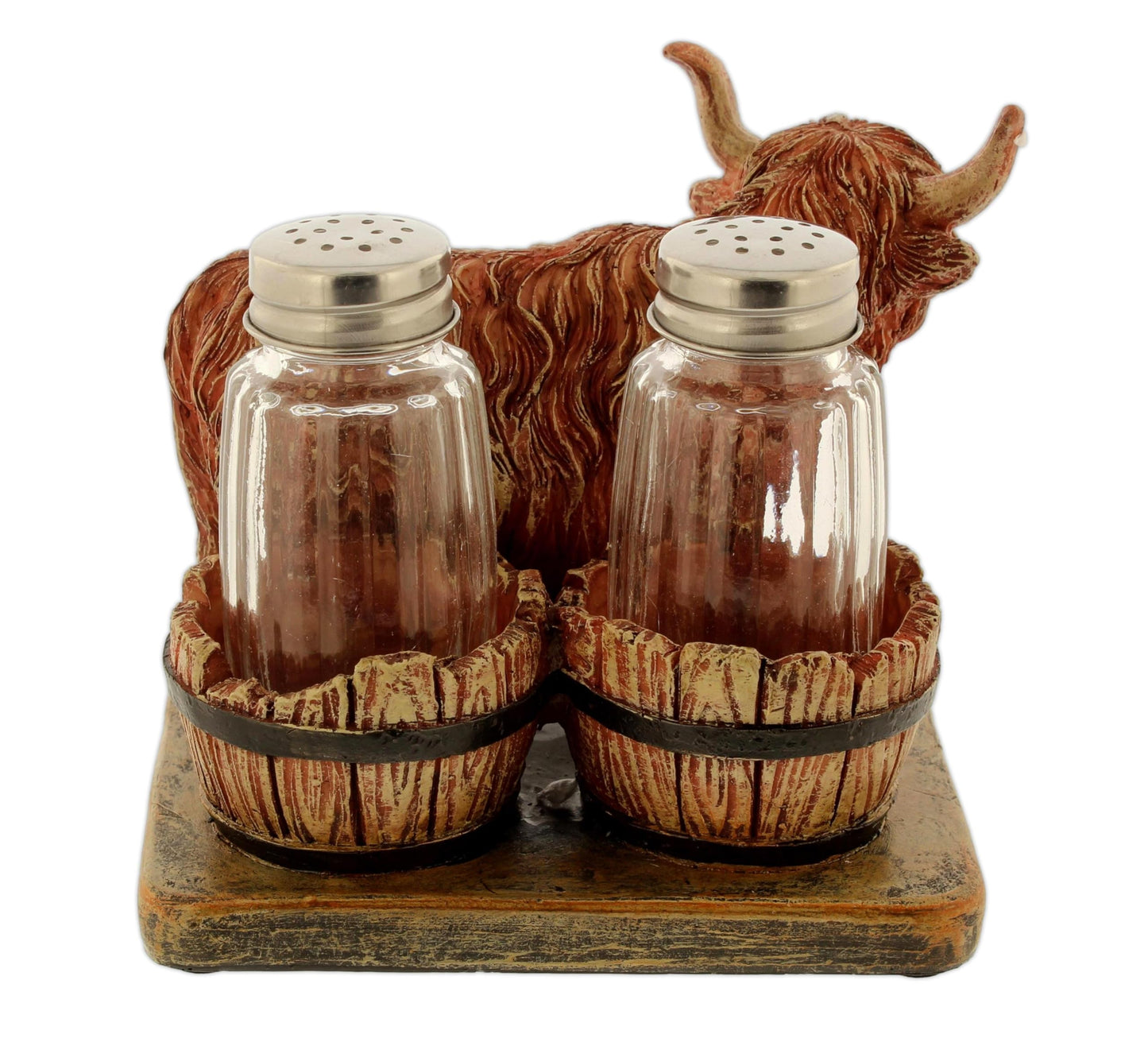 The Bridge Collection Highland Cow Decorative Salt and Pepper Shaker Set - Rustic Farmhouse Kitchen - Farm Animal Bull with Horns S&P