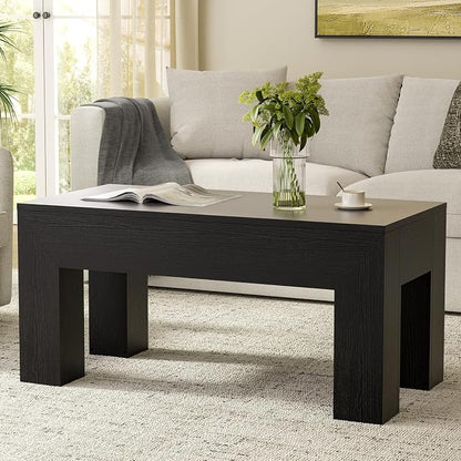 FABATO 41.7'' Lift Top Coffee Table, Wooden Rectangle Coffee Table with Hidden Storage, Large Center Table Adjustable Height Sofa Table for Living Room Office Apartment, Black