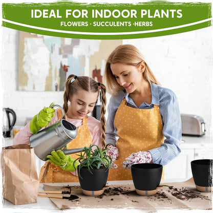 8 Inch Self Watering Pots for Indoor Plants, Plastic Planters with Deep Reservoir & Drainage Holes, Flower Pots for Monstera, Snake Plant & Peace Lily, Worry-Free Vacation Care (Black, 8 inch)
