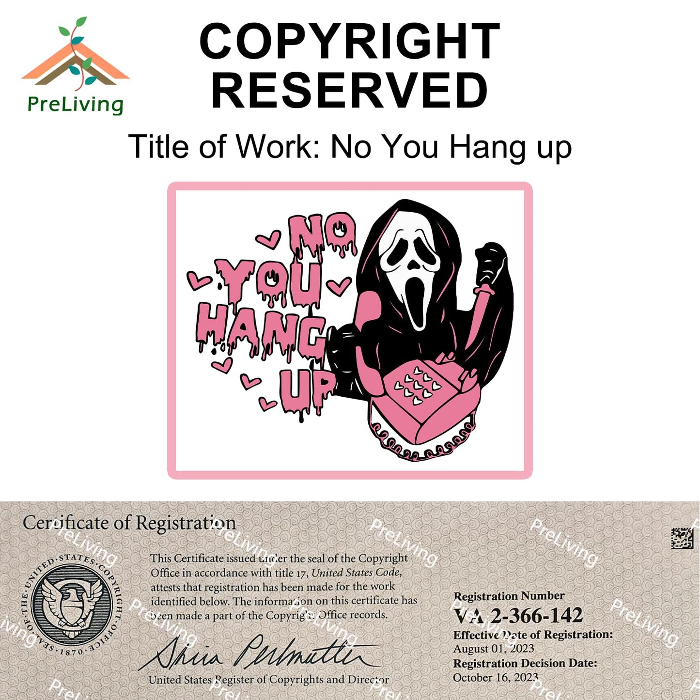 20x20 Inch Pink Throw Pillow Cover - 'No You Hang Up' Funny Horror Ghost Design, Romantic Halloween Decor, Soft Pillowcase for Sofa, Bedroom, Car, Birthday Party Supplies