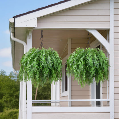 FancyPlus Artificial Hanging Plants Outdoor, UV Resistant Fake Fern Faux Greenery 2 Set for Outside Planter Patio Home Garden Decor (10 Branches&2 Basket)