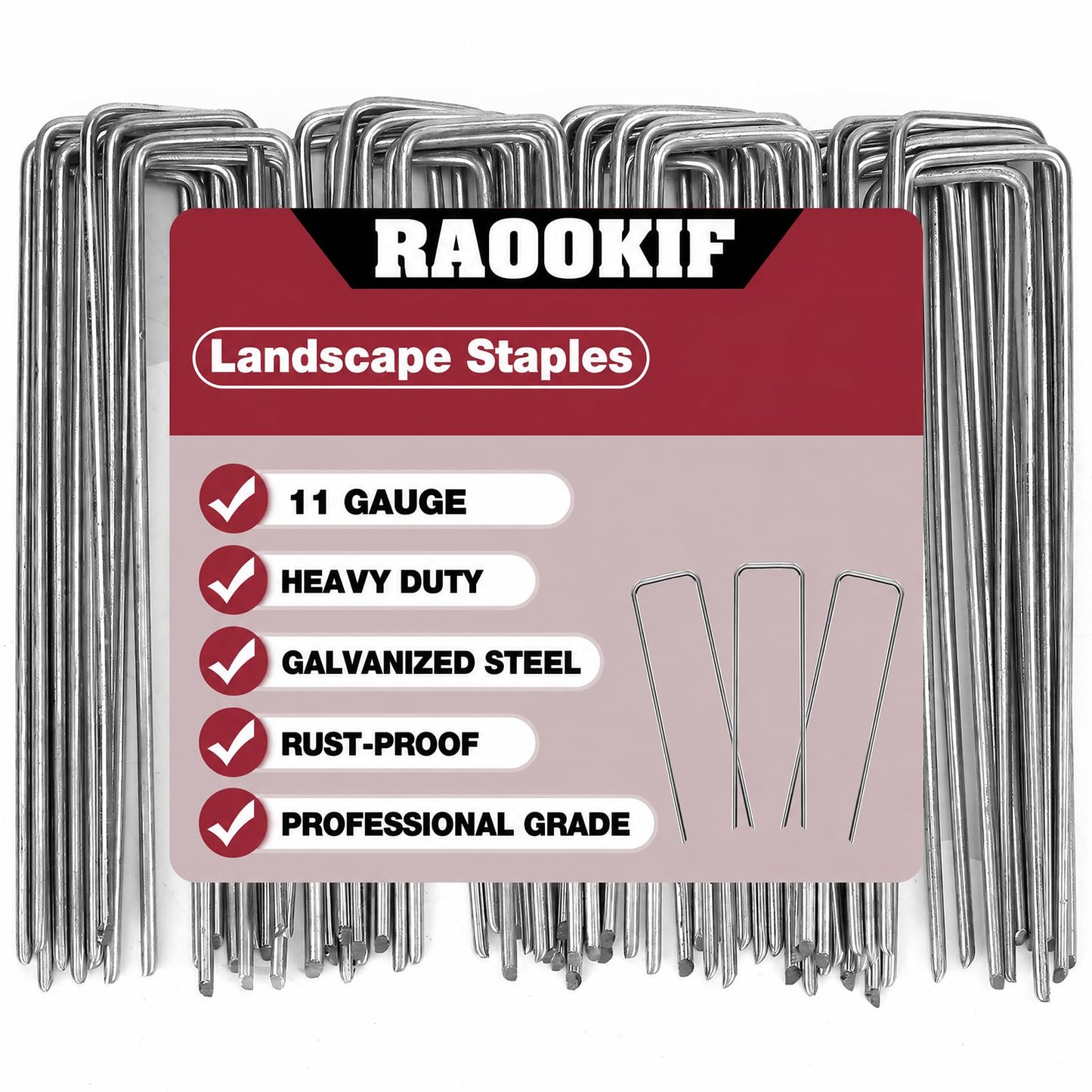 RAOOKIF 12 Inch Galvanized Garden Landscape Staples, 20/50/100/200Pcs Garden Metal Stakes, 11 Gauge Heavy Duty Ground Stakes for Decoration, Fence and Lawn Use, Fabric Pins