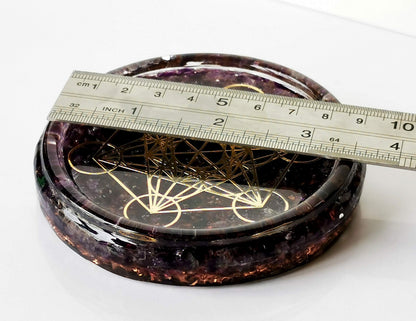 ZZYBIA LARGE 4" Amethyst Crystals Metatron's Cube Merkaba Coaster Water Charging Plate Energy Dome