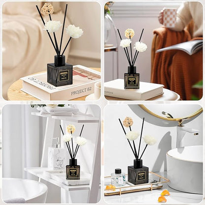 Black Glass Bottle Scent Diffuser, 1.7 oz Reed Diffuser with Sticks, Home Fragrance for Bookshelf, Bedroom Vanity, Office Desk & Bathroom Decor, Air Freshener for Aesthetic Room Decor (Lavender)