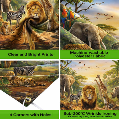 Safari Animals Forest Jungle Backdrop - 7x5 ft African Realistic Animals Giraffe Antelope Lion Photography Background Tapestry for Bedroom Living Room Decor