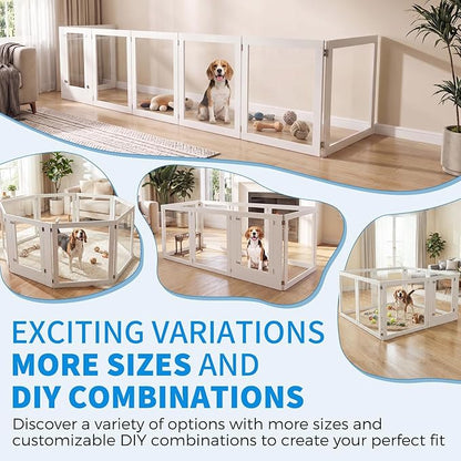 Heavy Duty Clear Acrylic Dog Playpen for Small/Medium Pets – 32" High Clear Pet Pen with Sturdy Metal Frame, Walk-in Kennel, Expandable Indoor & Outdoor Pet Play Yard (White, 8 Panels Including Door)
