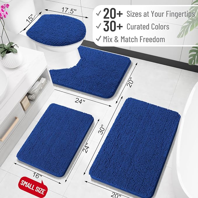 OLANLY Large Bathroom Rugs 50x30, Extra Soft Absorbent Chenille Bath Rugs, Rubber Backing Quick Dry, Machine Washable Bath Mats for Bathroom Floor, Tub and Shower, Home Decor Accessories, Royal Blue