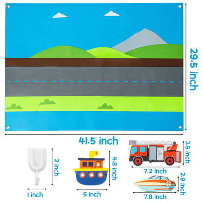 WATINC Transportation Felt Board Story Set - 35Pcs 3.5Ft Preschool Flannel Cars Trucks Plane Boat, Interactive Learning Toy for Toddlers Classroom Homeschool