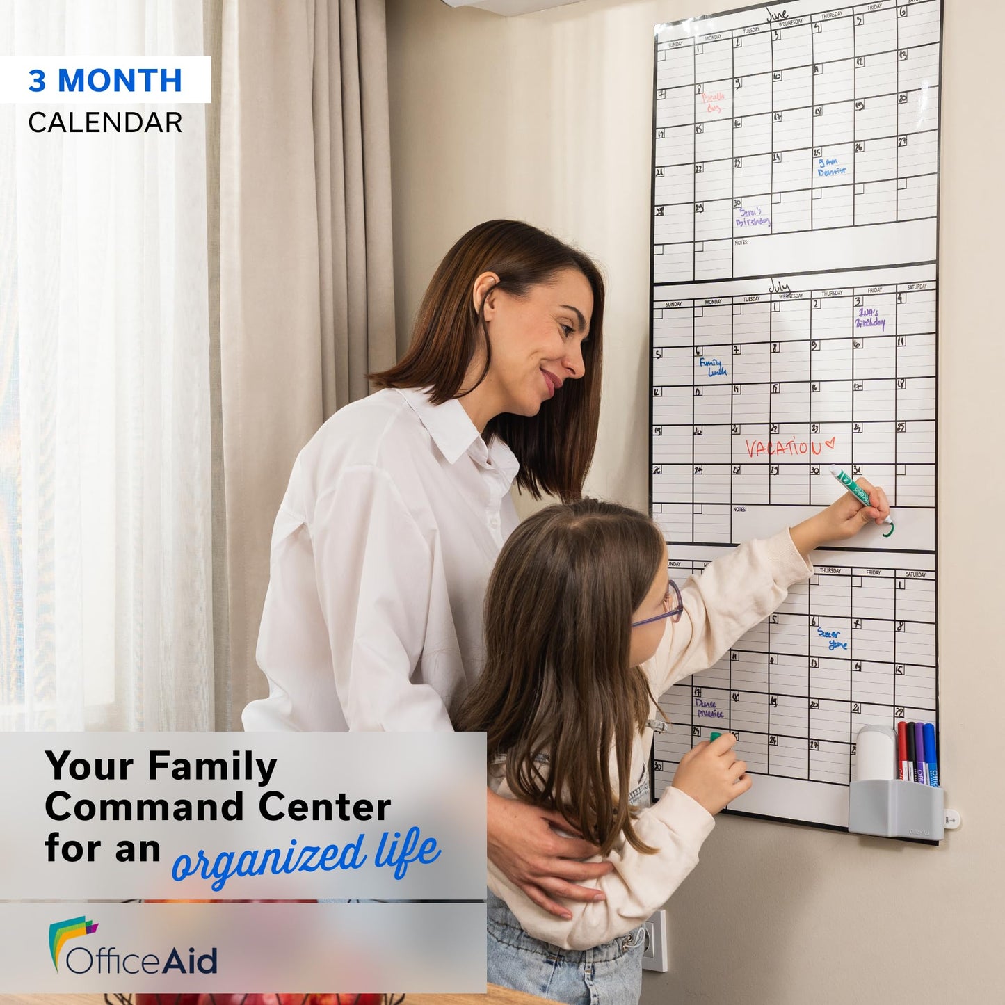 (2 PK) 3 Month Dry Erase Calendar for Wall 40x17, Family Office Large Reusable Big, Monthly Giant Dry Erase Planner, Rolled Whiteboard White Board, Classroom Calendar for Undated Wall Erasable