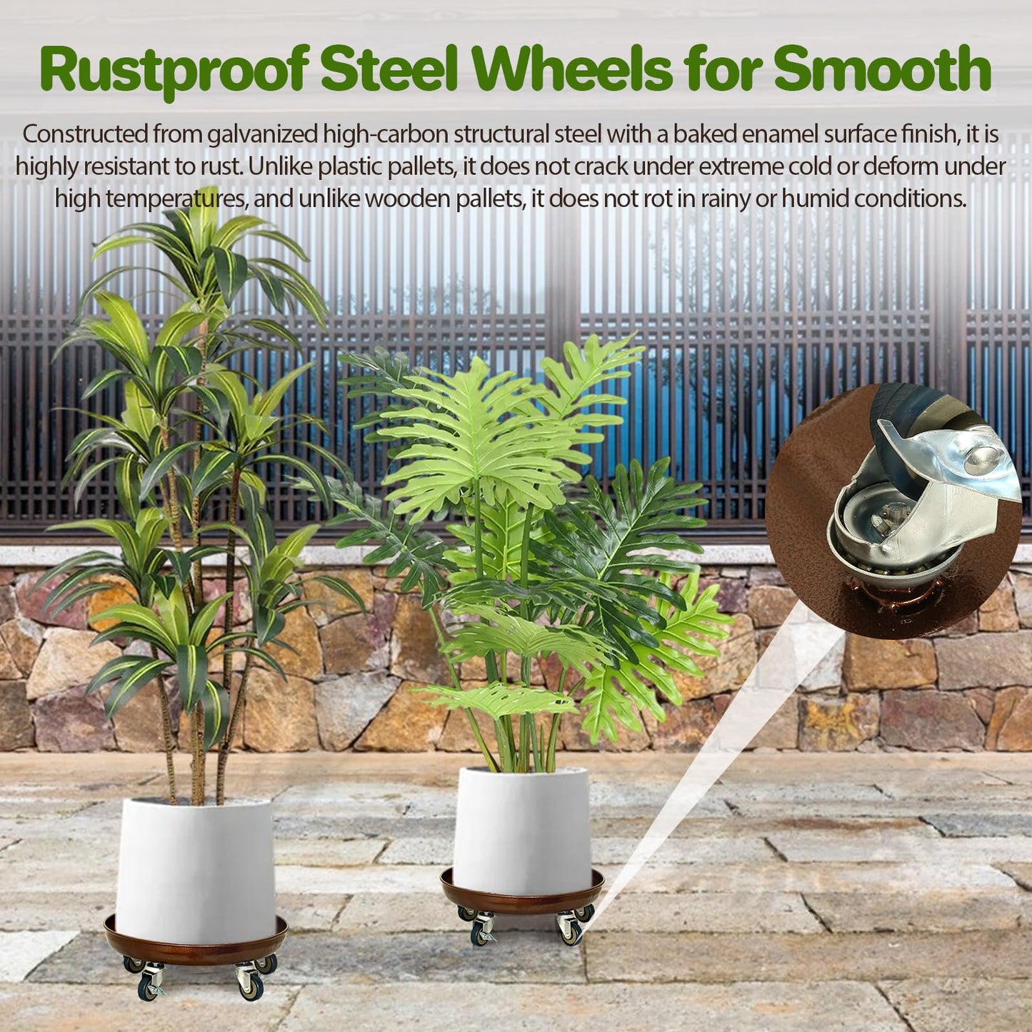 Plant Stand Rolling Plant Caddy With Wheels, 20 inch Plant Saucer With 360° Lockable Wheels, 550 LB Capacity Metal Rolling Plant Cart for Heavy Duty Planter, Rustproof Plant Dolly for Outdoor/Indoor