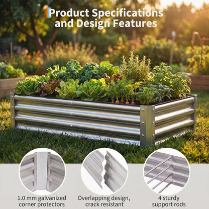 ActiveTrail 2 Pack Galvanized Raised Garden Bed Kit, Large Rectangular Metal Oval Raised Garden Beds, Outdoor Deep Root Box Planter for Gardening, Vegetables, Flowers, Herbs (4x2x1FT, Silver)