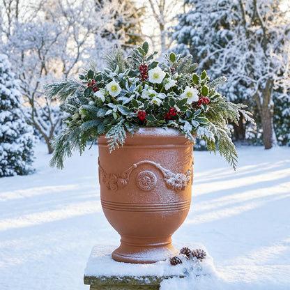 KOL Large Plastic Urn Planter - 16” Dia x 19” H Lightweight Classic Planter Pot with Cement Texture & Drainage Hole, Weather Resistant for Outdoor Plants, Patio, Garden Decor (Rusty)
