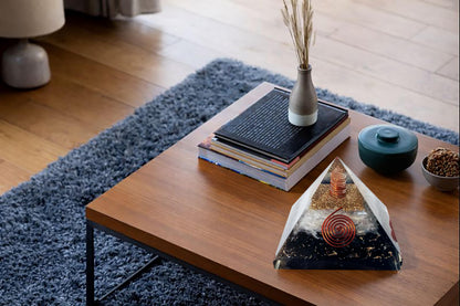 Shungite Orgonite Pyramid with Selenite – Handcrafted Crystal Pyramid for Home & Meditation Space