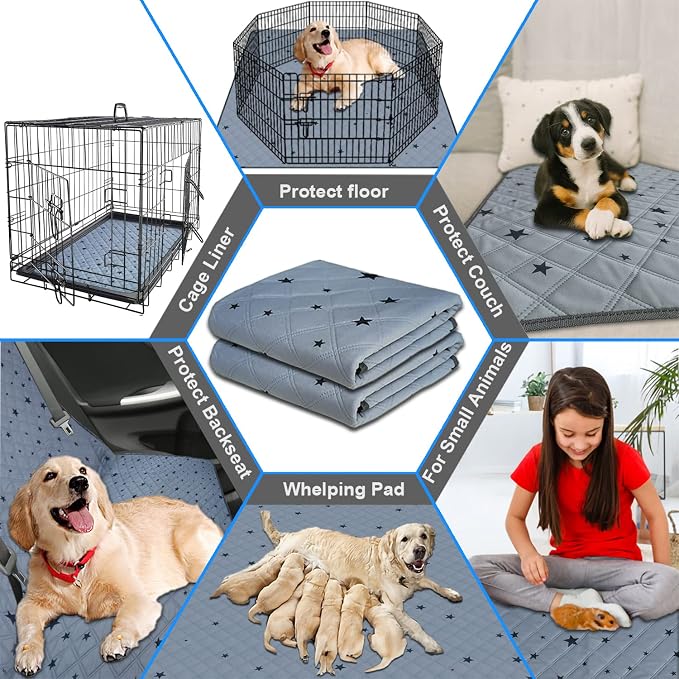 RIOUSSI Washable Pee Pads for Dogs, Reusable, Absorbent, Leakproof, Non Slip Pet Puppy Pads for Potty Training. Gray Stars, 20x28 Inch(4pack)