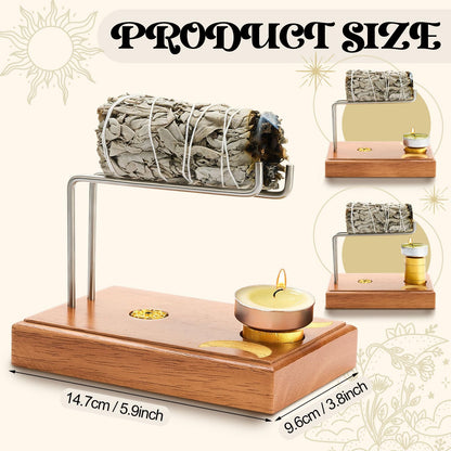DoubleFill 4 in 1 Palo Santo and Sage Holder, Incense Sticks and Candle Holder with 4 Wooden Cylindrical Bases, Natural Wood Burner Bowl for Yoga Meditation Spirituality Enthusiasts Thanksgiving Gift