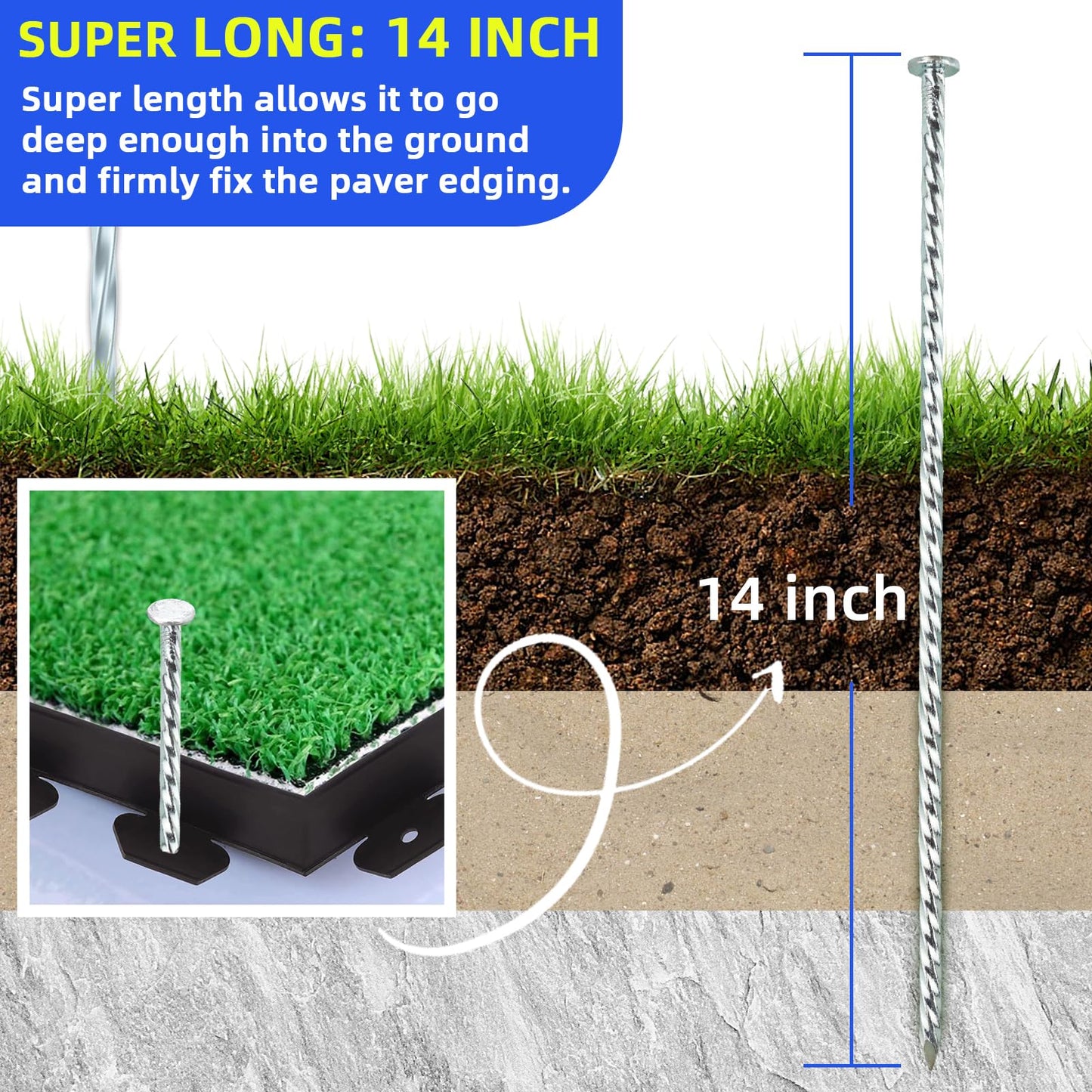POSEOFFR 14-Inch Metal Pegs, 30-Pack Galvanized Spiral Landscape Anchoring Pegs, for Paver Edging, Weed Barrier, Artificial Turf & More