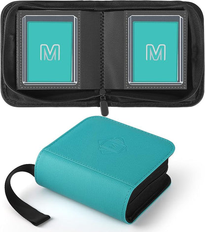 1 Pocket Toploader Binder Holds 40 Cards with 20 Sleeves Collectible Trading Card Album, for 3x4 Toploaders Hard Cases for TCG, MTG, Sports, Baseball, Football, Small Sports Card Book (1Cyan)