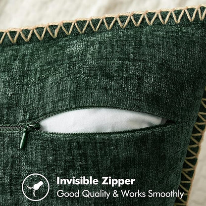 MIULEE Pack of 2 Pillow Covers 18x18 Inch Dark Green Farmhouse Decorative Throw Pillow Covers with Stitched Edge Soft Chenille Solid Dyed Couch Pillow Covers for Sofa Bed Living Room