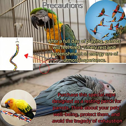 Bird Rope Perches, Parrot Toys, Bungee Rope Perches for Parrots, Cockatiels, Parakeets, Budgie Cages Comfy Birds (Metal Nut) - 48.03 inches