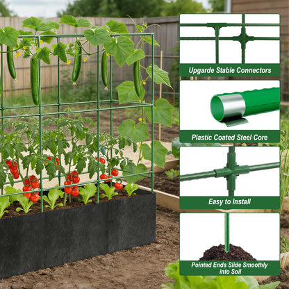 51x17x65Inch Tomato Cage with 46 Gallon Grows Bag, Squar Outdoor Indoor Greenhouse Cucumber Trellis, Garden Trellis with Plant Support Clips for Climbing Plants Squash, Vegetables, Pumpkin, Pea, Grape