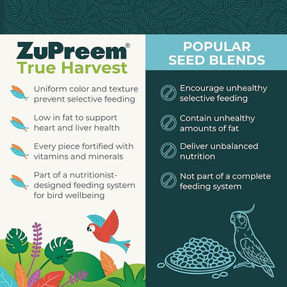 ZuPreem True Harvest Bird Pellets, Daily Bird Food for Cockatiel, Lovebird, Quaker, Small Conure, Lorikeet, Core Nutrition for Medium Birds, Added Vitamins, Cockatiel Pellets (M, 10 lbs)