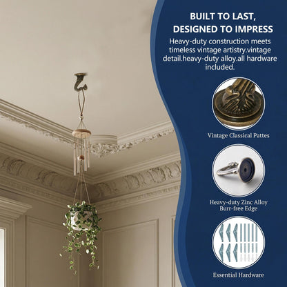 RiseDirectly 6-Pack Heavy Duty Bronze Green Ceiling Hooks for Hanging Plants, Swag Hooks with Hardware for Chandeliers, Indoor Plant Hangers & Lightweight Decor