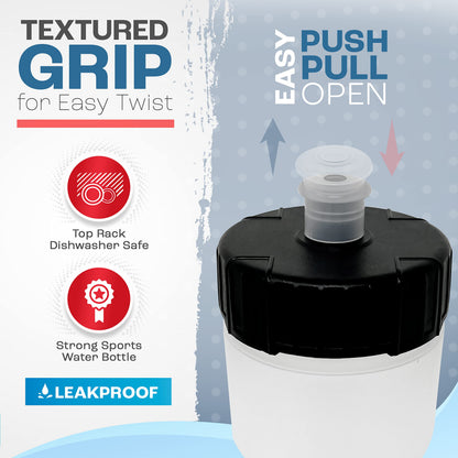 50 Strong Bulk Water Bottles 24-Pack – 22 oz BPA-Free Sports Bottles with Easy-Open Pull Top Cap – Made in USA – Reusable & Top Rack Dishwasher Safe Brand