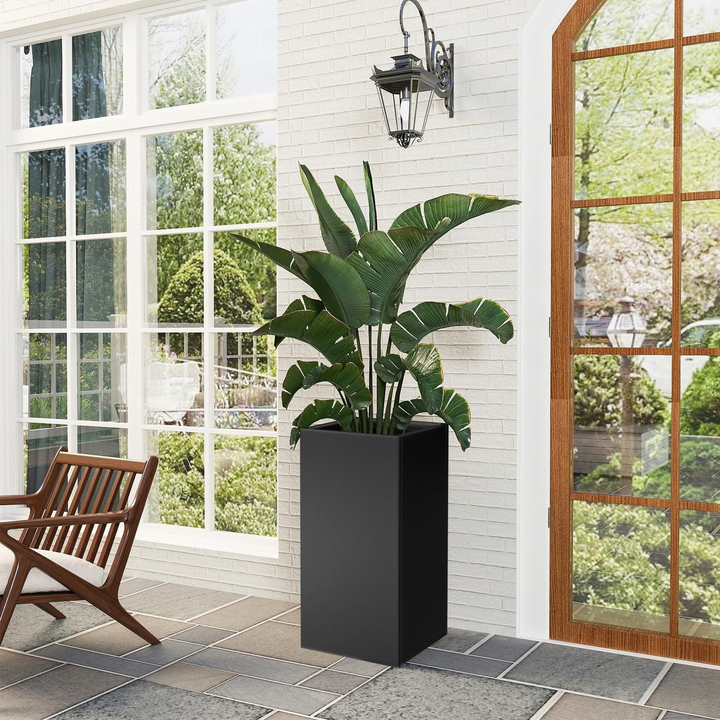 Nessxa Metal Planter Box for Outdoor Plants 15" L x 15" W x 30" H 2 Pack, Heavy Duty Steel Planter Box with Removable Insert Shelf, Rectangular Planters for Porch, Garden, Yard, Hotel (Black)