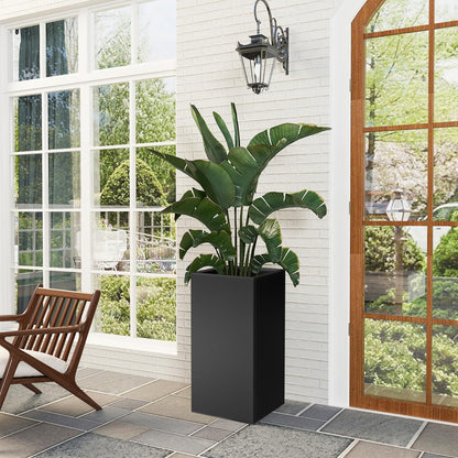 Nessxa Metal Planter Box for Outdoor Plants 15" L x 15" W x 30" H 2 Pack, Heavy Duty Steel Planter Box with Removable Insert Shelf, Rectangular Planters for Porch, Garden, Yard, Hotel (Black)