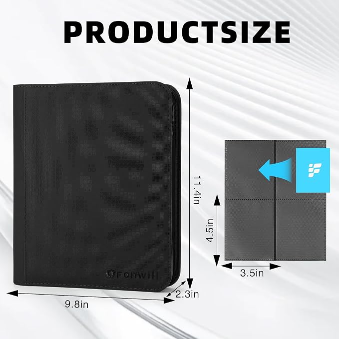 Top Loader Binder, Holds 112 Cards in 3"x4" Toploaders, Trading Card Binder 4 Pocket for TCG, MTG, YGO, Game Cards, Sports Cards(Black)