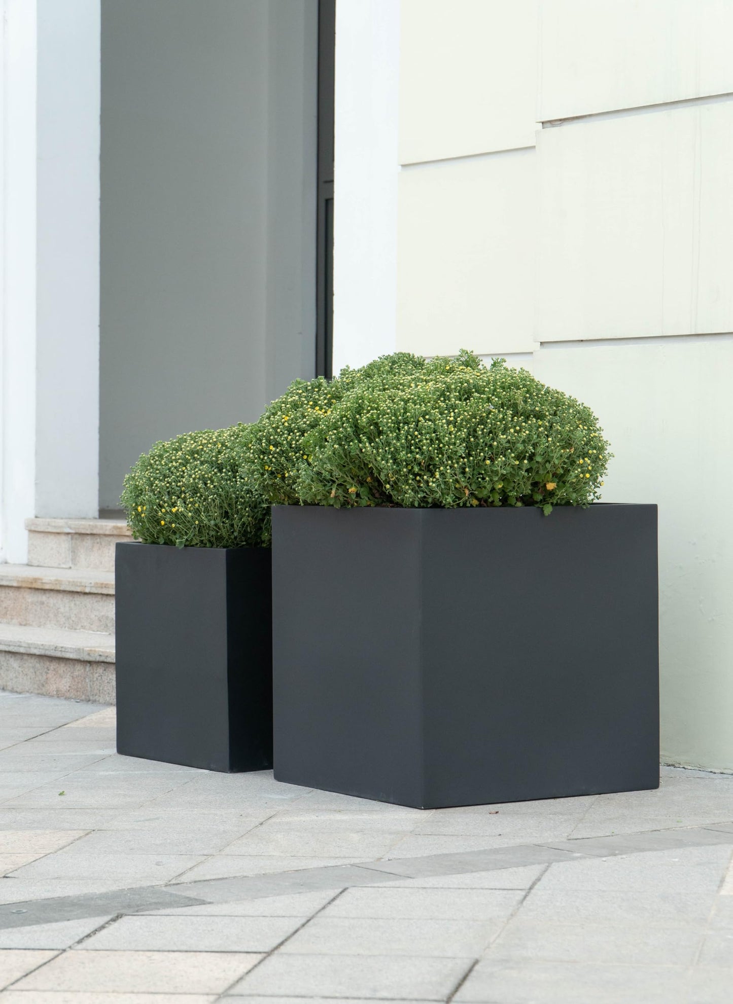 Black Square Planter Box Indoor Outdoor Flower and Tree Large Cube Planting Pot 16" X 16" - Fiberstone
