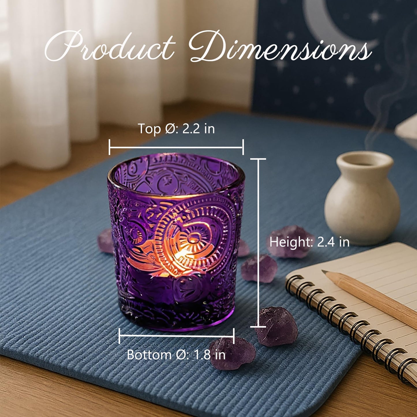 Purple Sun Moon Stars Glass Tealight Holders, 12 Pack