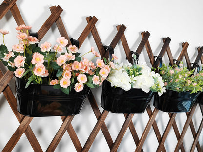 Joyfernal 2 Pack Metal Hanging Planter for Outdoor Plants, 10 Inch Black Fence Planters Railing Pots for Garden Patio Balcony Decor, Flower Bucket with Detachable Hooks (Black, 2Pcs)