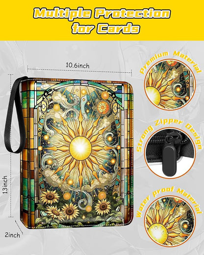 for 9 Pocket Card Binder for MTG, TCG, Game Cards Holds 900 Cards - Large Capacity Trading Card Collection Album Folder with Zipper for Men Boys Teens Sun Design for Sports Card