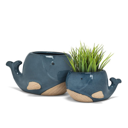 Abbott Collection Stoneware Whale Planter - Small (2" H)