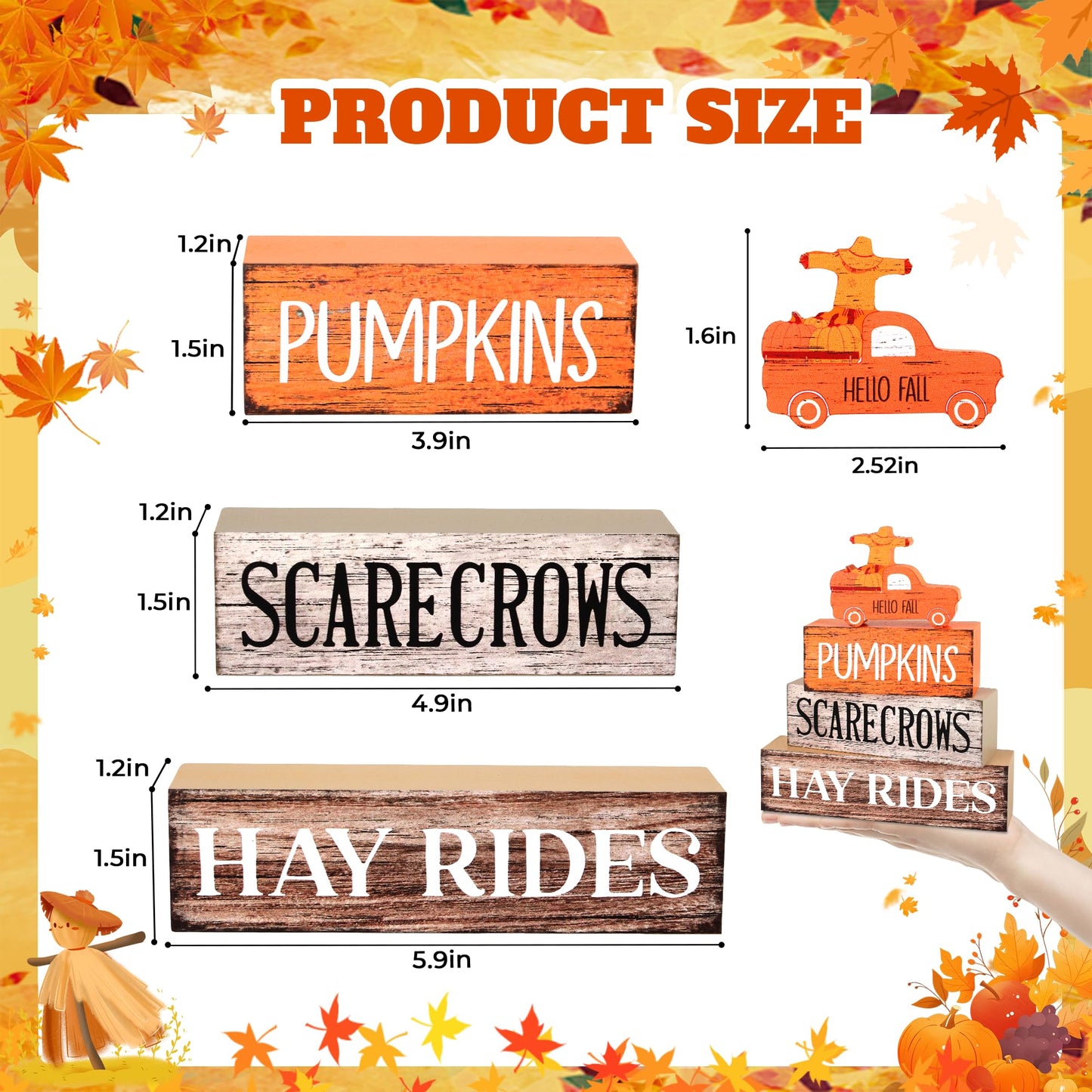 4 Pcs Fall Decor Wooden Tiered Tray Decor, Pumpkins Car Autumn Decorations Gifts for Home, Thanksgiving Table Centerpiece for Autumn Harvest Party Kitchen
